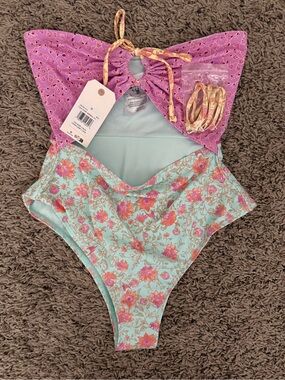 Billabong Mint Floral One-Piece with Pink Accents